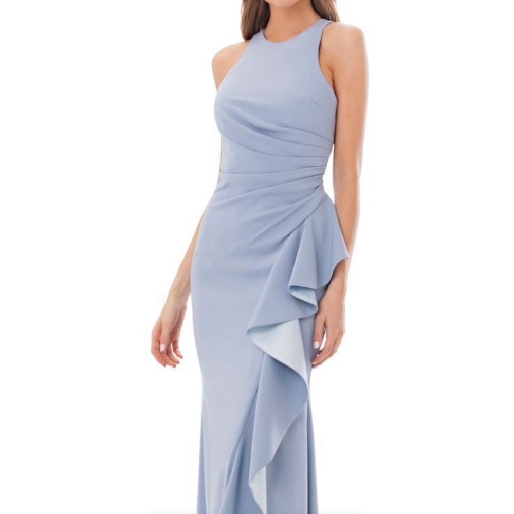 Carmen Marc Valvo Light Blue Infusion Ruffle Dress